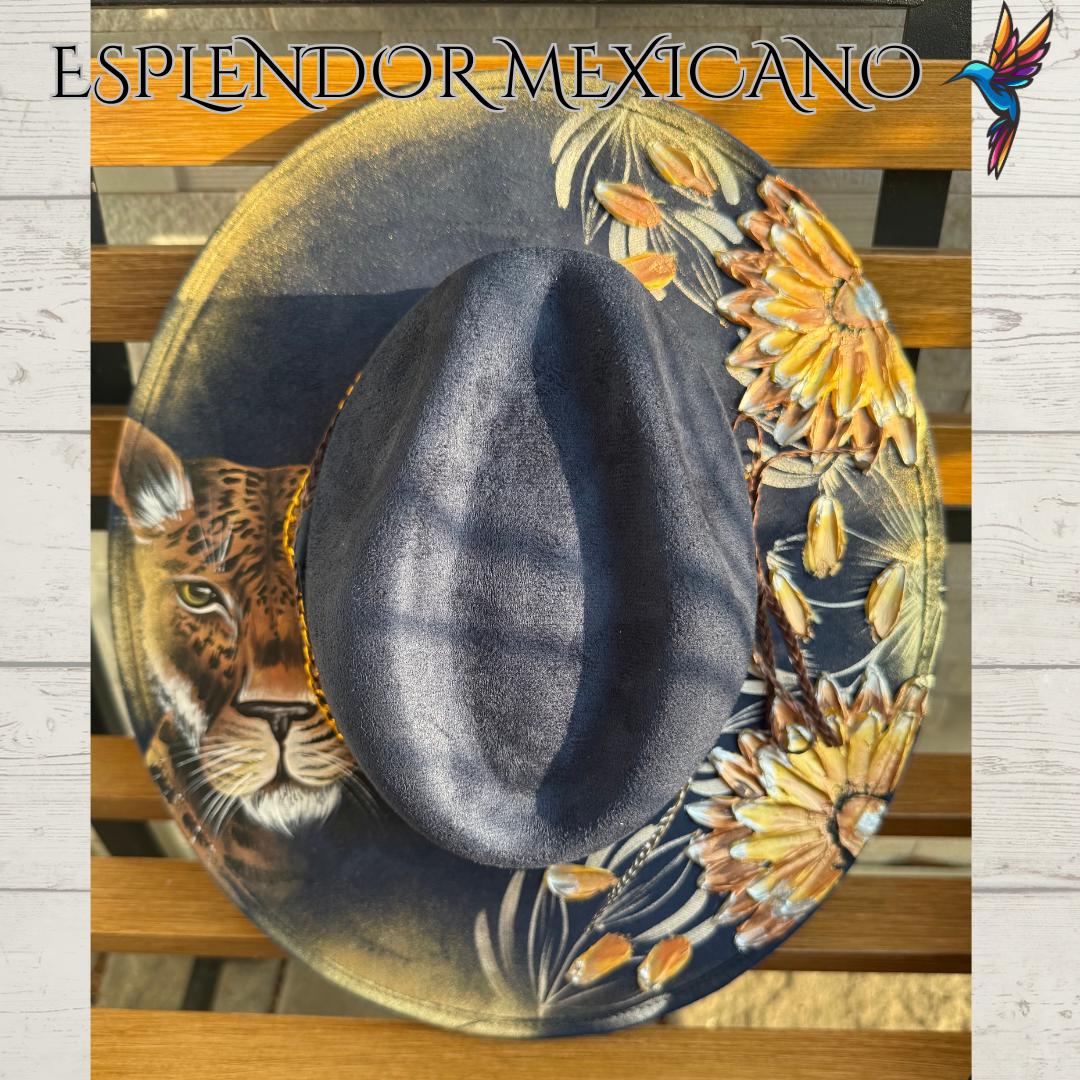 🐆 Handmade Western Hat – Hand-Painted Cougar Design