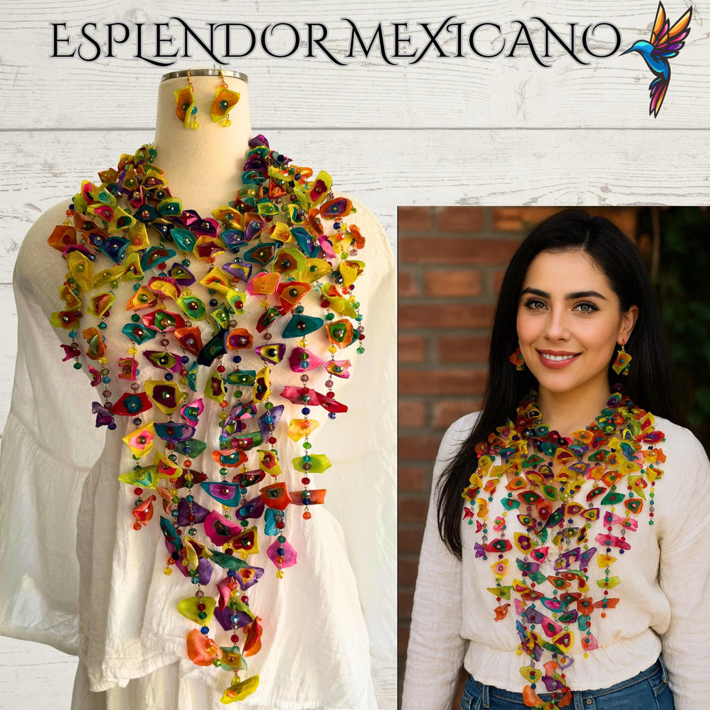 Mexican Artisanal handmade Necklace set with Earrings/Made by Artisans/Made in Mexico/Bohemian Style/Ethnic Jewelry/ Traditional Mexican