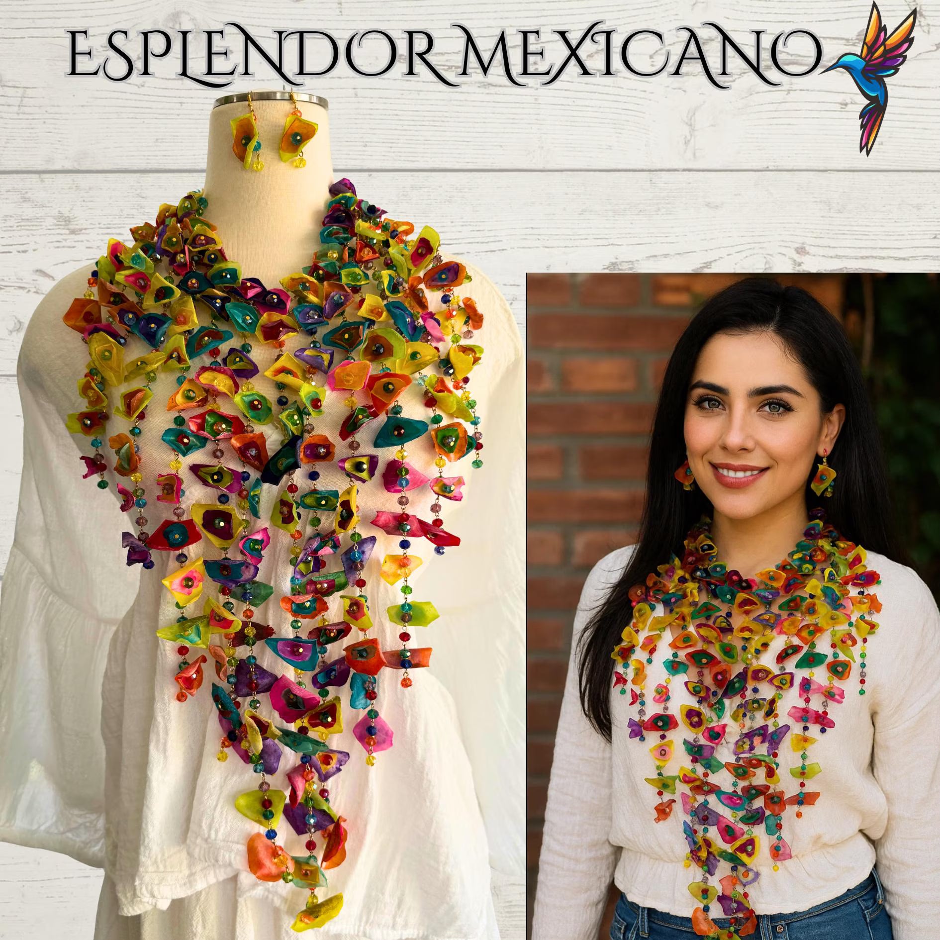Mexican Artisanal handmade Necklace set with Earrings/Made by Artisans/Made in Mexico/Bohemian Style/Ethnic Jewelry/ Traditional Mexican