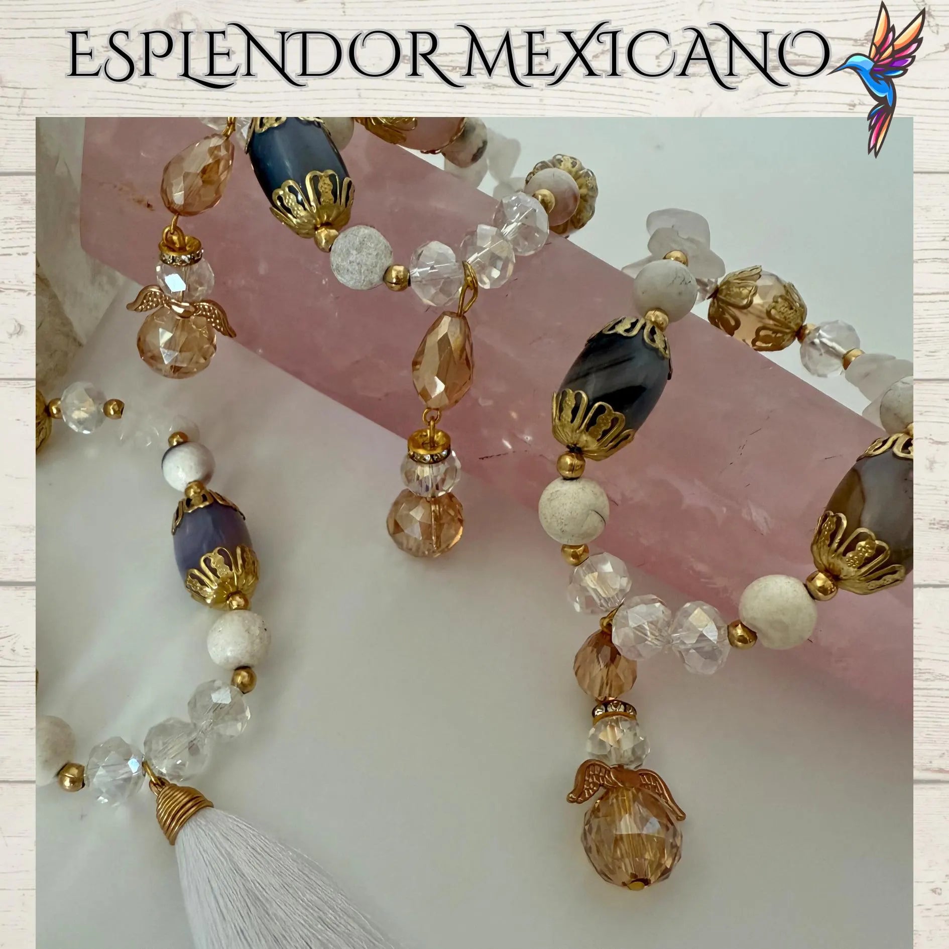 Mexican Handmade Semanario Bracelet /Set of 7 bracelets with Angels/Made by Artisans/Beaded Bracelet/Made in Mexico/Glass and natural Stones