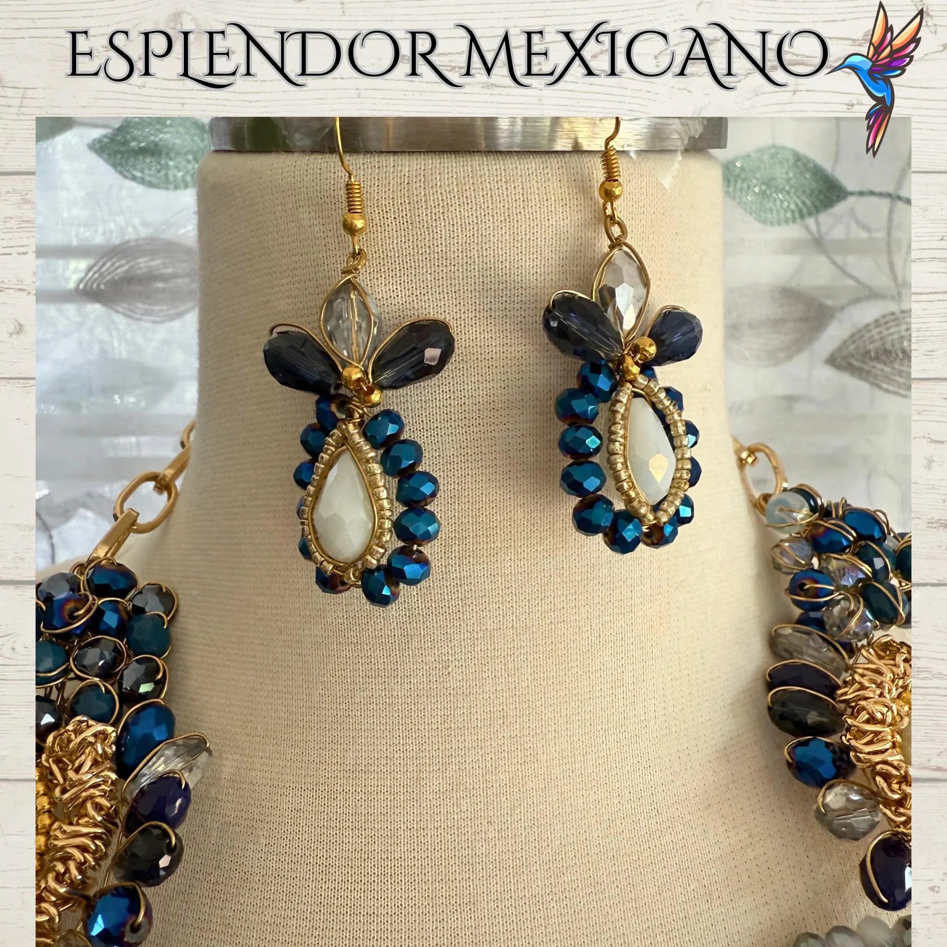 Mexican handmade Beaded Necklace Set with hand painted Ceramic Heart/Artisan Made/Boho/Made in Mexico/Collar de Alambrismo con Corazón