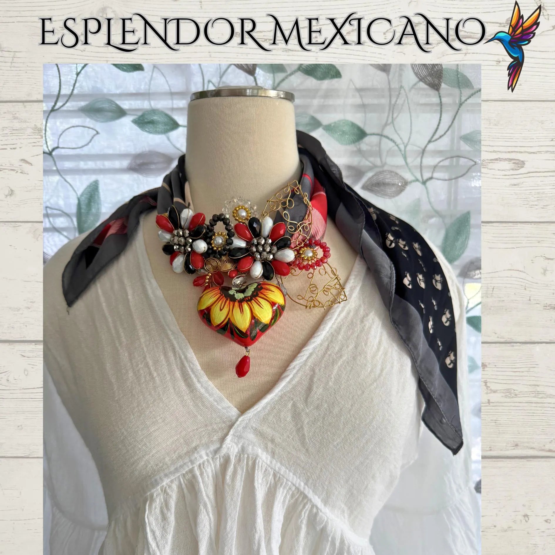 🌻 Handcrafted Sunflower Scarf Necklace – Beaded & Elegant