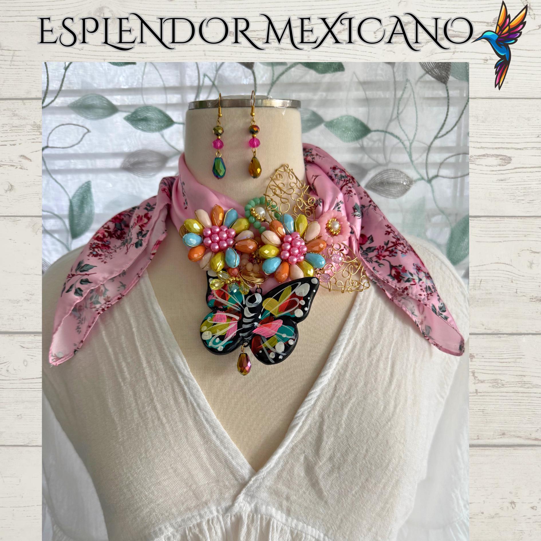 🩷🦋 Handmade Butterfly Scarf Necklace Set – Elegant & Heartfelt