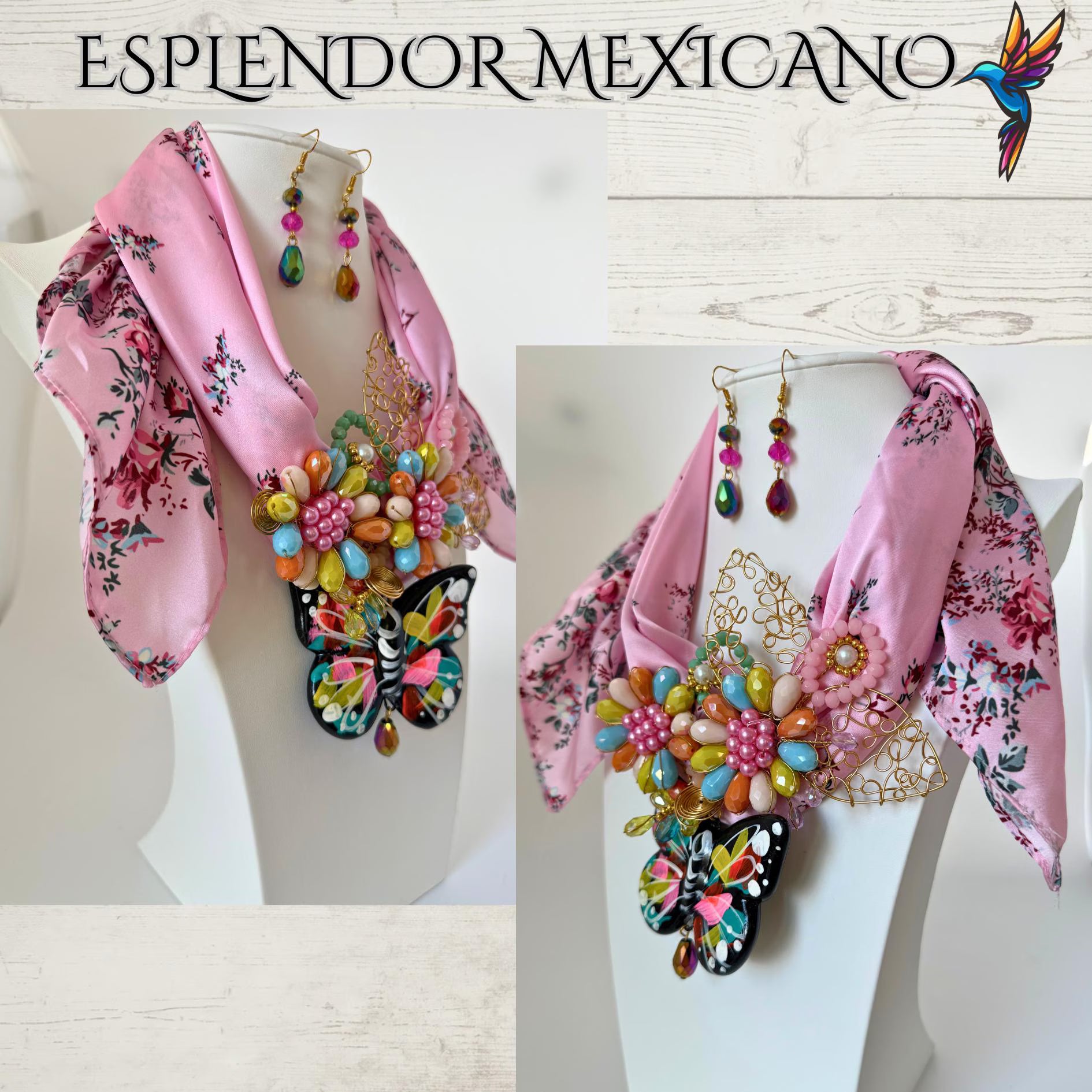 🩷🦋 Handmade Butterfly Scarf Necklace Set – Elegant & Heartfelt