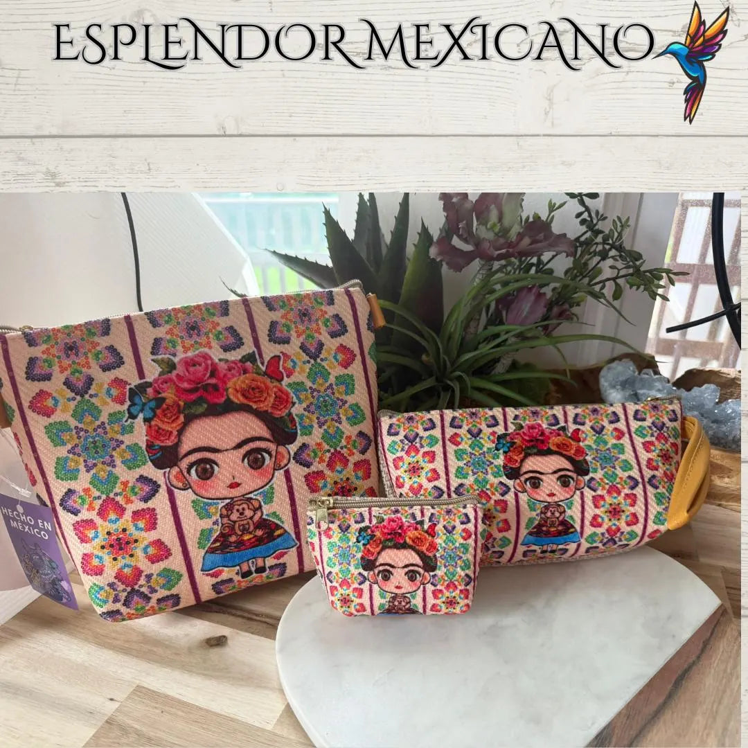 🎨 Handmade Frida Kahlo 3-in-1 Bag Set Crafted in Guadalajara, Mexico