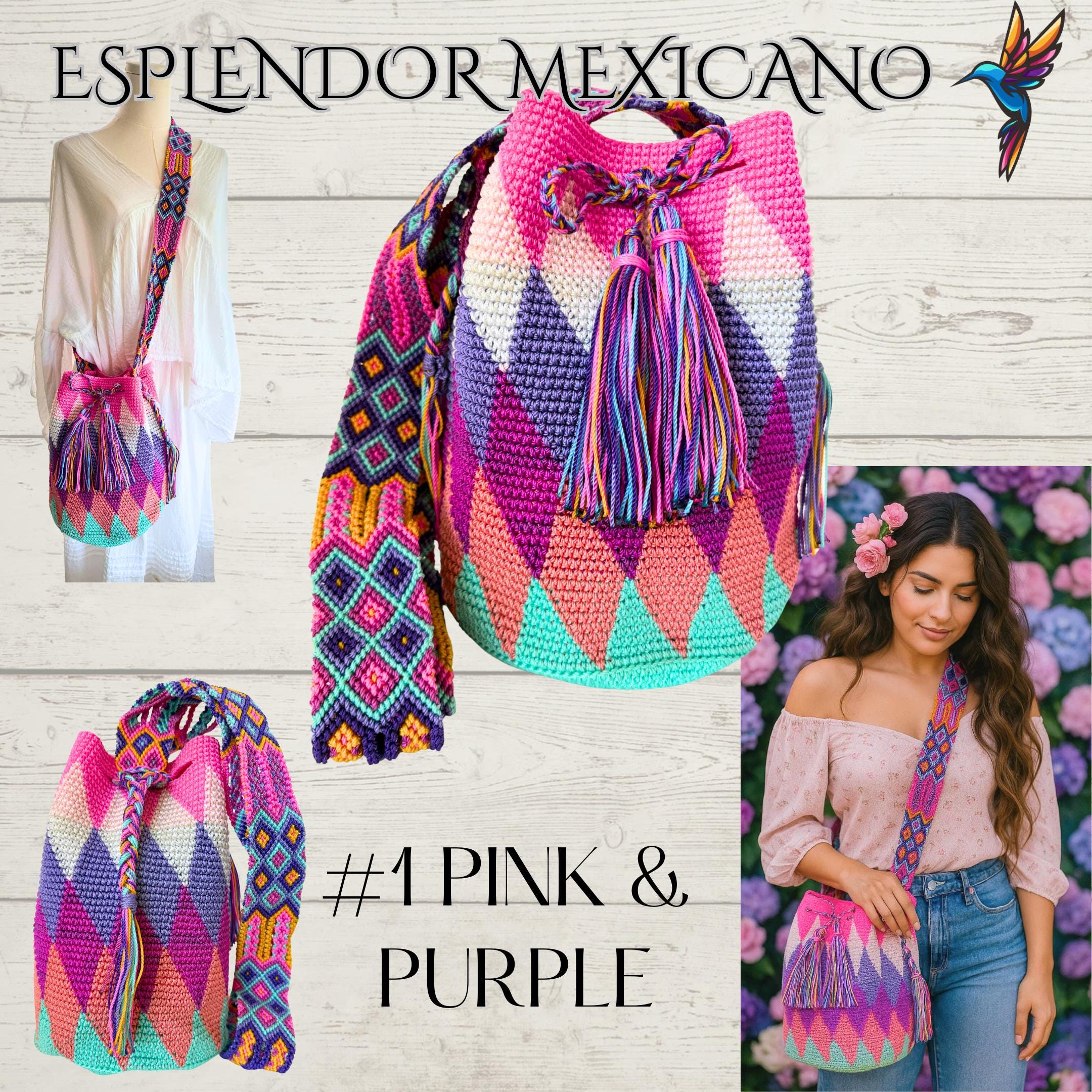 Mexican Handmade Crossbody Tote Bag / Mexican Artisanal Purse / Boho Hippie Tote / Women Purse / Crocheted Bag / Morral / Hecho en Mexico